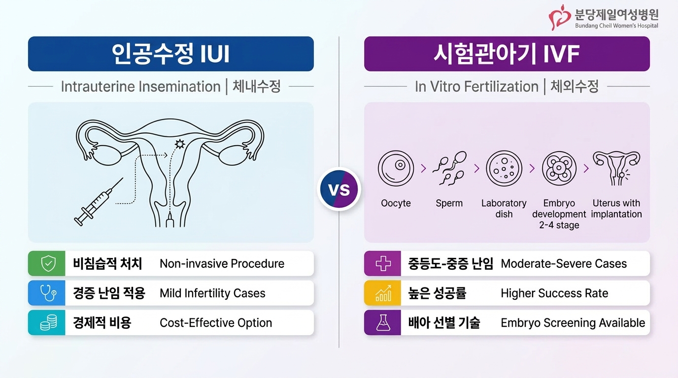 인공수정 IUI vs 시험관아기 IVF 비교표