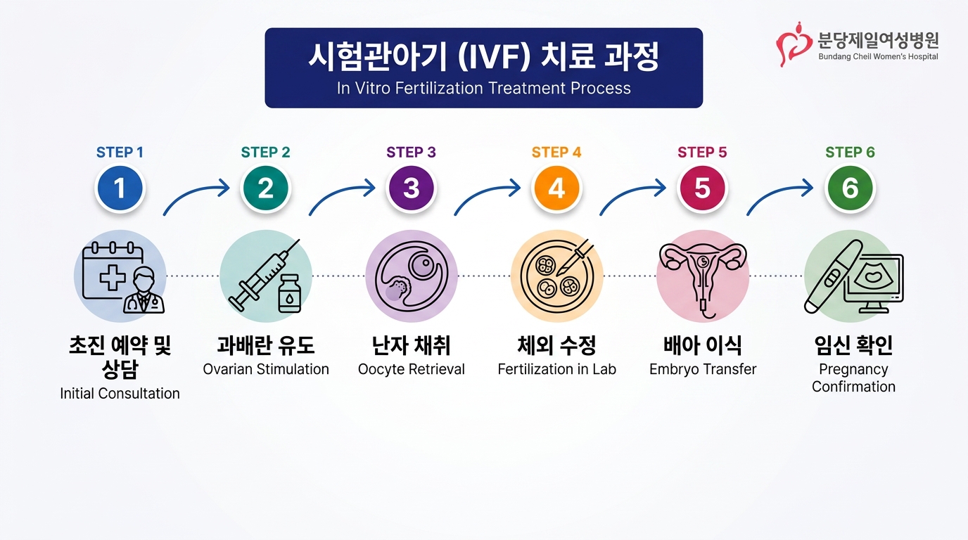 시험관아기 IVF 6단계 절차 — 분당제일여성병원 난임센터